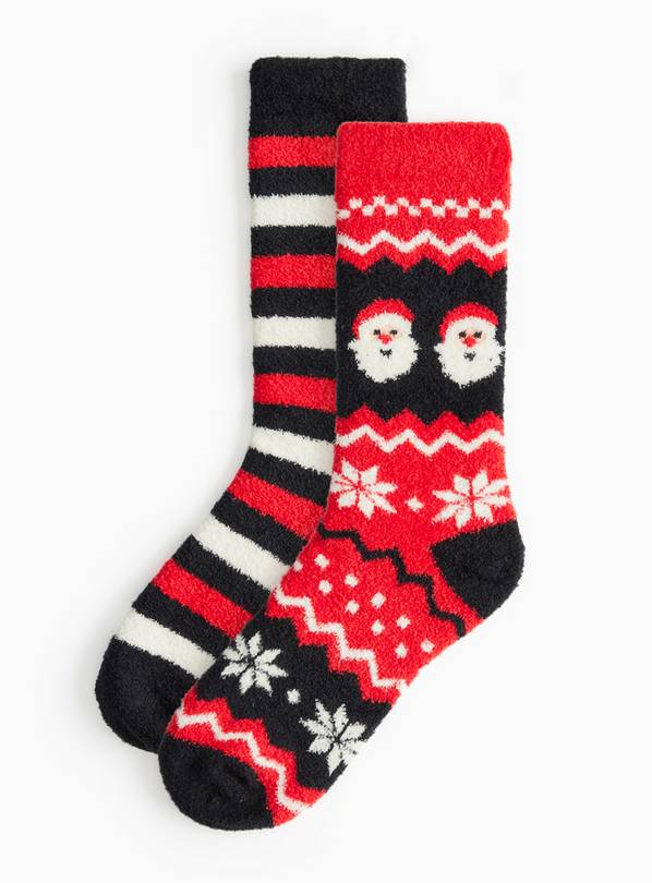 Christmas Fairisle Santa Striped Cosy Socks 2 Pack 6-8.5